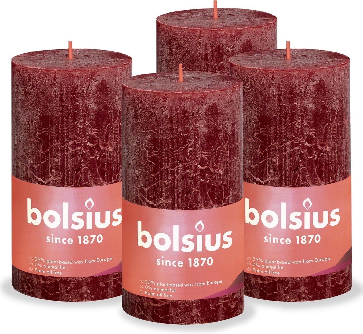 Bolsius Rustieke Kaars Rood - 13cm - 4 stuks