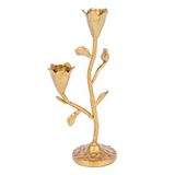 Creative Co-Op Handgesmede gietijzeren kandelaar met bloemen en vogel, houdt 2, gouden conische houder