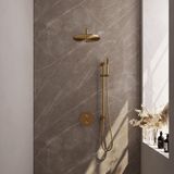 Brauer Gold Edition Thermostatische Regendoucheset Inbouw - Hoofddouche 30 cm - Gebogen Wandarm - 3 Weg - Handdouche Rond - Doucheslang - Geintegreerde Glijstang - Geborsteld Goud