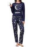 Reliwel Dames Pyjama Katoen Bedrukt Loungewear T-shirt met Lange Mouwen Borstzak en Pyjamabroek Ronde Hals Knuffelige Pyjamaset L