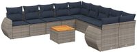 vidaXL 11-delige tuinbankset met kussens, grijs, polyrotan