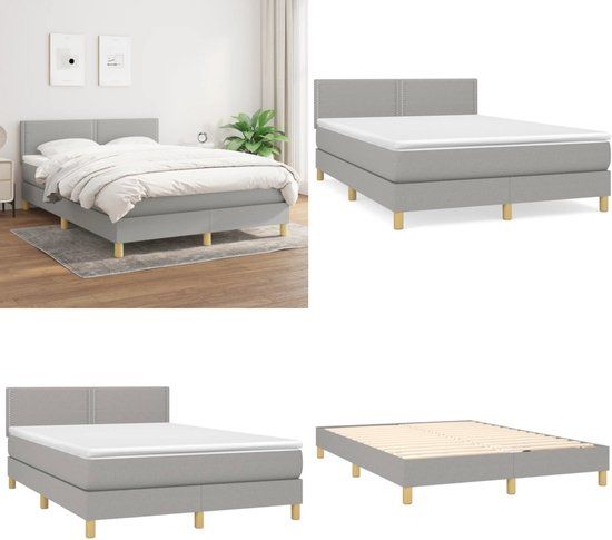 vidaXL Boxspring met matras stof lichtgrijs 140x190 cm