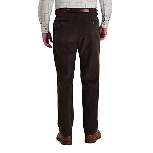 Haggar Men's Corduroy Expandable Waist Classic & Straight Fit Flat Front Pant - Espresso - 38W / 32L