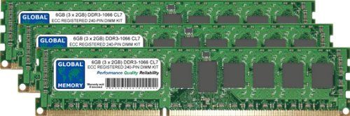 GLOBAL MEMORY 6GB (3 x 2GB) DDR3 1066MHz PC3-8500 240-PIN ECC GEREGISTREERD DIMM (RDIMM) GEHEUGEN RAM KIT VOOR SERVERS/WERKSTATIONS/MOEDERBORDEN (6 RANK KIT NON-CHIPKILL)