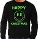 Bellatio Decorations Foute Kersttrui/sweater voor heren - Happy Christmas - zwart - glitter groen - Smile / Emoticon XXL