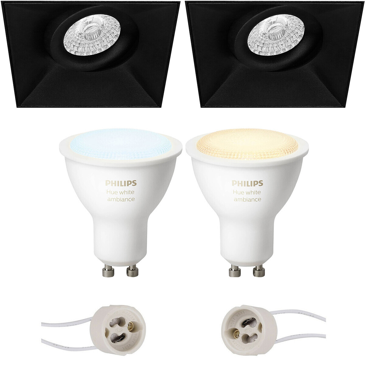 BES LED Pragmi Nivas Pro - Inbouw Vierkant - Mat Zwart - Trimless - Kantelbaar - 150mm - Philips Hue - LED Spot Set GU10 - White Ambiance - Bluetooth