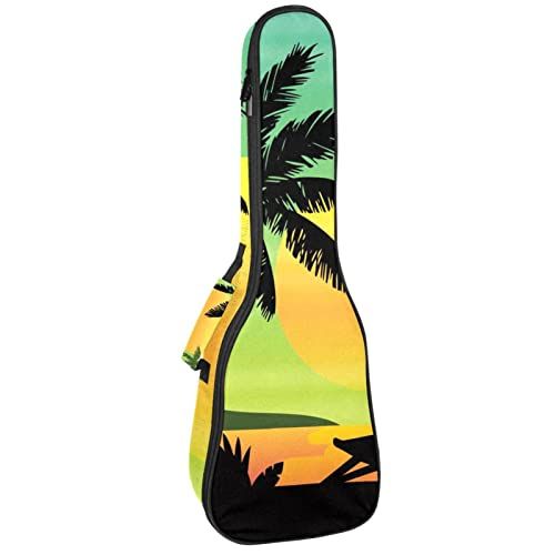 Mersov Tenor Ukulele Gigbag Waterdichte Ukelele Case Gewatteerde Rugzak, Geweldig voor Sopraan Concert (21/23/24") Palm Tree Beach Silhouetten Zonsondergang