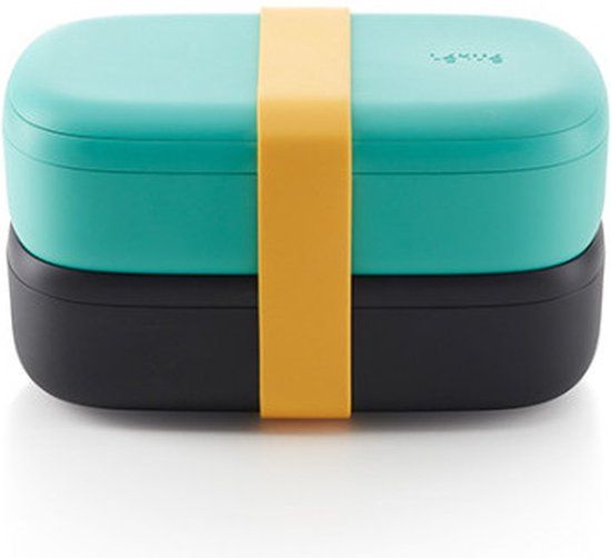 Lékué Dubbele Lunchbox - Zwart & Mintgroen - 1L