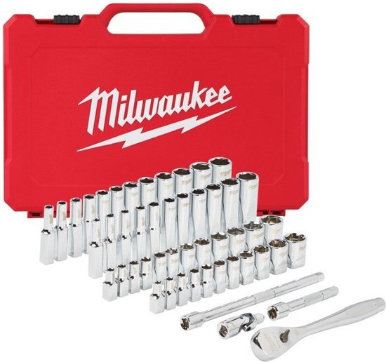 Milwaukee Ratel + doppen set 1/4 50 pc Drive Ratchet. + Dopsleutelset SAE + Metric - 4932464944