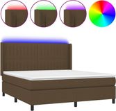 vidaXL Boxspring met matras en LED, stof, donkerbruin, 160x200 cm