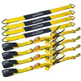 Autofonder 4 stuks 2 inch Heavy Duty Auto Ratchet Tie Down Kit met Snap Haken - Break Sterkte 10 Lb - Werkbelasting 3,5 lbs - Inclusief 36" asbanden met D-ring (geel)
