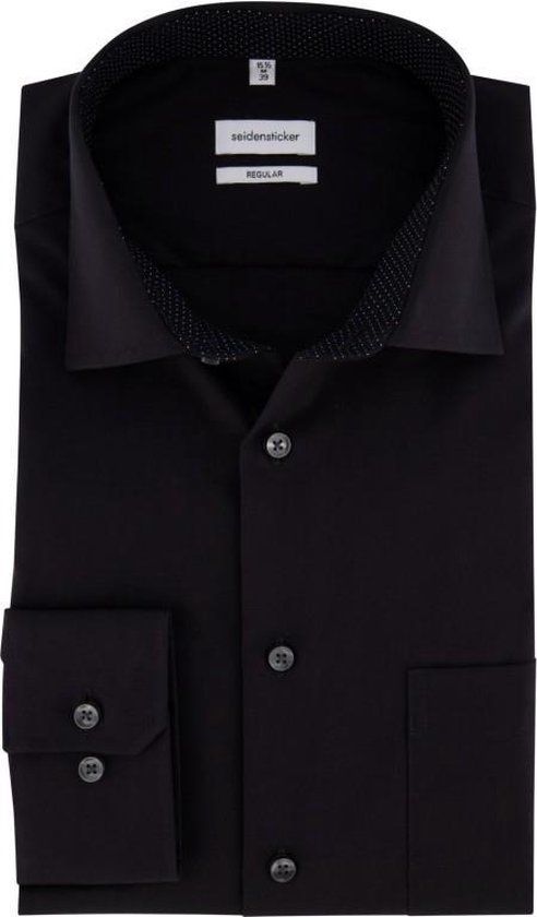 Seidensticker Shaped Fit Overhemd Zwart - Maat 43 - Katoen - Strijkvrij - Heren