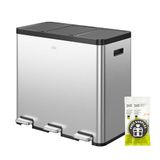 EKO Essential Vuilnisemmer, 3 vakken, 3 x 20 liter, afvalscheidingssysteem, keukenpedaalemmer, inclusief 20 vuilniszakken, grote afvalemmer met deksel, zacht sluiten en luchtdicht, geborsteld