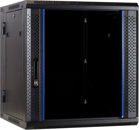 DSIT 12U wandkast (kantelbaar) met glazen deur 600x600x635mm - Zwart