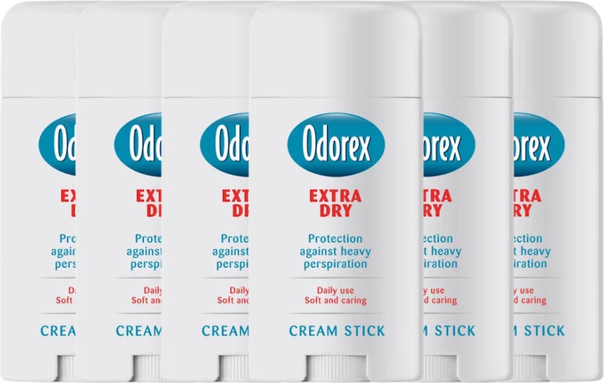 Odorex Extra Dry Deodorant Cream Stick - 6 Stuks - Voorkomt Overmatige Transpiratie en Transpiratiegeur