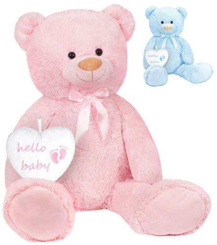 BRUBAKER XXL teddybeer 100 cm met Hello Baby Hart - Babyshower cadeau voor pasgeborenen meisjes - knuffeldier knuffeldier pluche dier - roze