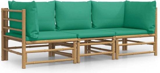 vidaXL 3-delige Loungeset met kussens bamboe groen