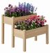 Jardinière en bois surélevée - Jardinière à 2 niveaux - Sur pieds - Avec trous de drainage - Pour extérieur - Pour plantes artificielles