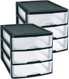 PlasticForte Ladeblok - 2x stuks - 3 lades - zwart/ transparant - bureau organizer