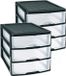 PlasticForte Ladeblok - 2x stuks - 3 lades - zwart/ transparant - bureau organizer