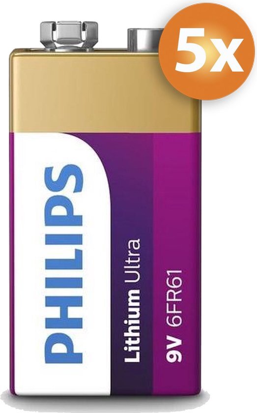 Philips Voordeelpak 5 stuks 9V Lithium batterijen