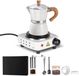 Tavien Cafetière italienne – Set percolateur avec moulin à café – Blanc – Cafetière – Convient pour le camping et l'usage domestique
