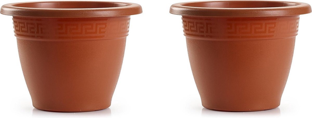 Forte Plastics 6x stuks bloempotten terra cotta rond diameter 22 cm - Bloemen/plantenbak/plantenpotten van kunststof