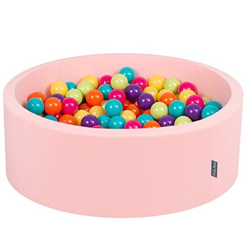 KiddyMoon Schuim Ballenbak Voor Kinderen Met Ballen Ø 7 Cm Gemaakt In EU, Roze:L Groen-Gel-Turkois-Oranje-Donker Roze-Violet,90X30cm/300 Ballen