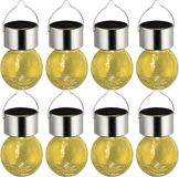 Sunnydays Solar sfeer hanglamp - 8x - tuin - lampenbol - geel - glas - 9 cm - ophang haakje