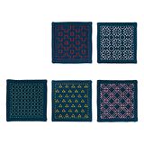 Olympus Thread Hitomezashi Sashiko borduurpakket onderzetters II marineblauw 5 stuks bedrukt met dunne Sashiko garenstof