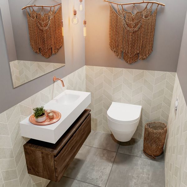 MONDIAZ ANDOR Toiletmeubel - 80x30x30cm - dark brown mat - wasbak rechts - Solid surface - Wit