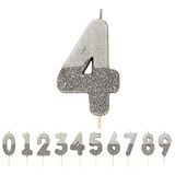 Zilveren Talking Tables Zilveren nummer 4 verjaardagskaars met glitter
