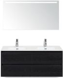 BES LED Dante Badmeubelset 120 cm - 4 Laden Black Oak - Keramische Wastafel Wit Cover met Sence Spiegel