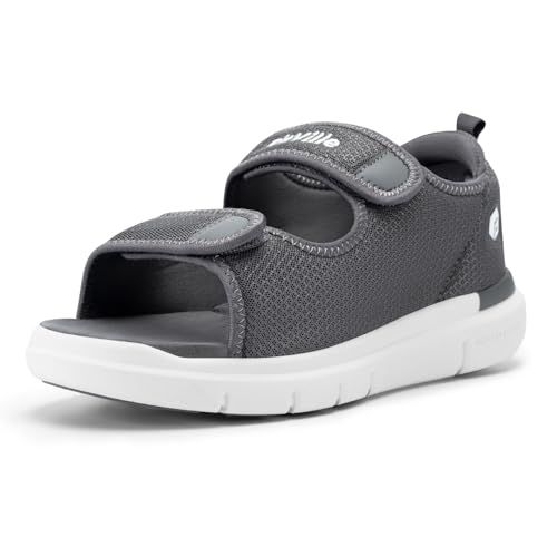 FitVille Wide Open Diabetische Sandalen Heren Orthopedische Schoenen met Velcro Verstelbare Bandage Schoenen, Stalen grijs, 42.5 EU Breed