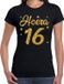 Bellatio Decorations Shoppartners Bv Hoera 16 jaar verjaardag cadeau t-shirt - goud glitter op zwart - dames - cadeau shirt L