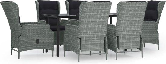 vidaXL 7-delige Tuinset poly rattan lichtgrijs