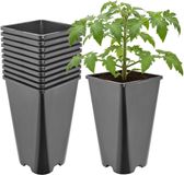 Garronda Set van 10 hoge vierkante kunststof kweekpotten met drainagegaten voor tuin (Zwart, 13,5 x 13,5 x 23 cm (3L))