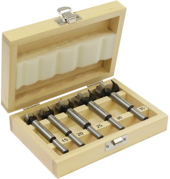 Makita D-47363 5-delige Scharniergat boorset in houten cassette - 15-35mm