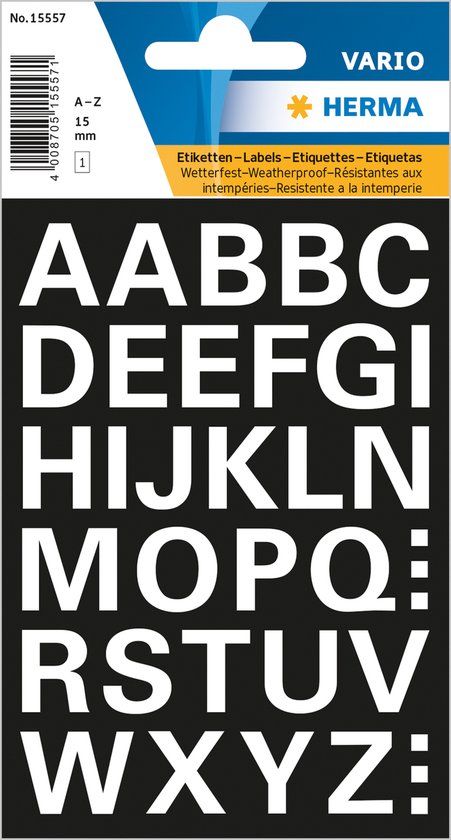 Herma Alfabet plak letters A-Z Stickers - 1x vellen - wit - 15 mm - watervast
