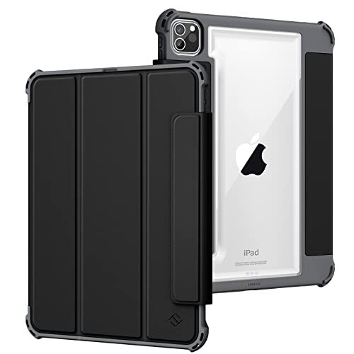 Fintie Hybrid Rugged Case voor iPad Pro 11" (3e Generatie) 2021 - Militaire Drop Getest Heavy Duty Beschermende Clear Cover met Potlood Houder, Ook Fit iPad Pro 11" 2e Gen 2020, Zwart