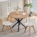 Ensemble de salle à manger composé de 4 chaises et une table - Table de salle à manger ronde, diamètre 100 cm - Assise avec tissus d'ameublement - Bois de hêtre massif - Structure en plastique - Style moderne et minimaliste - Blanc