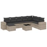 vidaXL 9-delige Loungeset met kussens, polyrattan, lichtgrijs