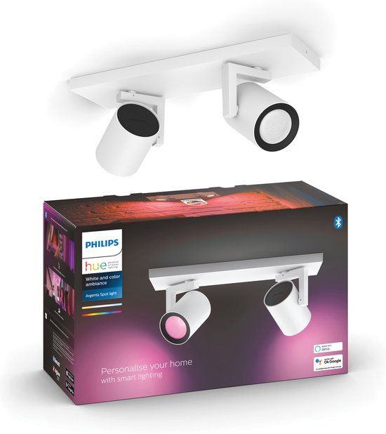 Philips Hue Argenta Opbouwspot - 2-Spots - Wit - Gekleurd Licht - Incl. LED