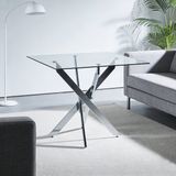 STILVORA Eettafel - Glazen Tafel Met Metalen Kruispoot - Zilver - 80x80x75 Cm