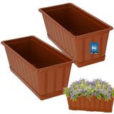 KOTARBAU® 2 st Balkonbak, Bloembak voor Balkon, Kunststof, 40 x 18 x 14 cm, Plantenbak, Terracotta, Plantenbak Balkon, met Schotel, Rechthoekig