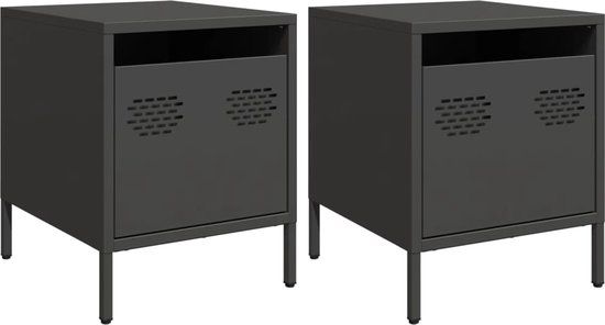 vidaXL Nachtkastjes - Set van 2 - Staal - Zwart