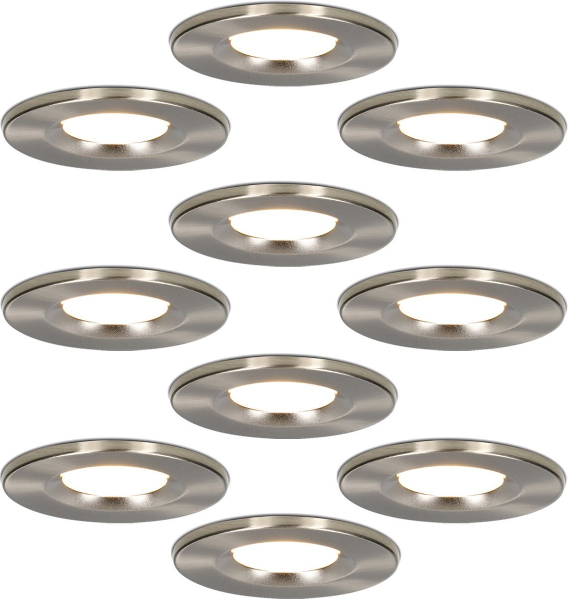 HOFTRONIC - 10x Venezia Badkamer spotjes RVS - Kleine inbouwdiepte 45mm - 2700K Extra warm wit - IP65 inbouwspots voor badkamer, keuken en woonkamer - 6 Watt 650 Lumen