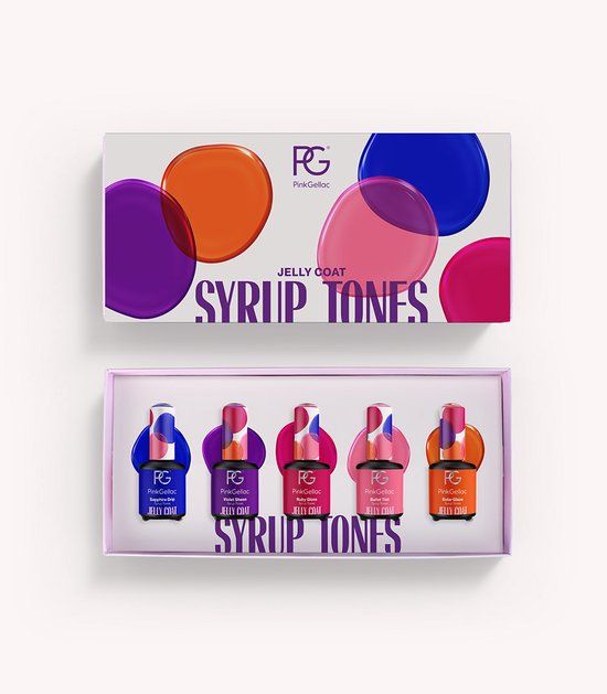 Pink Gellac Jelly Coat Gellak Collection Box - Syrup Tones Set - 5 x 15ml Gel Nagellak