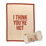 Fisura – Originele fleece deken “I think you’re hot”, beige fleece deken en plaid voor bank en bed, zacht en warm fluweel, 180 x 130 cm luxe woondeken