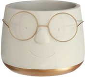 Ideas 4 Seasons Bloempot/plantenpot gezicht met brilletje - wit/goud - voor kamerplant - D16 x H12 cm
